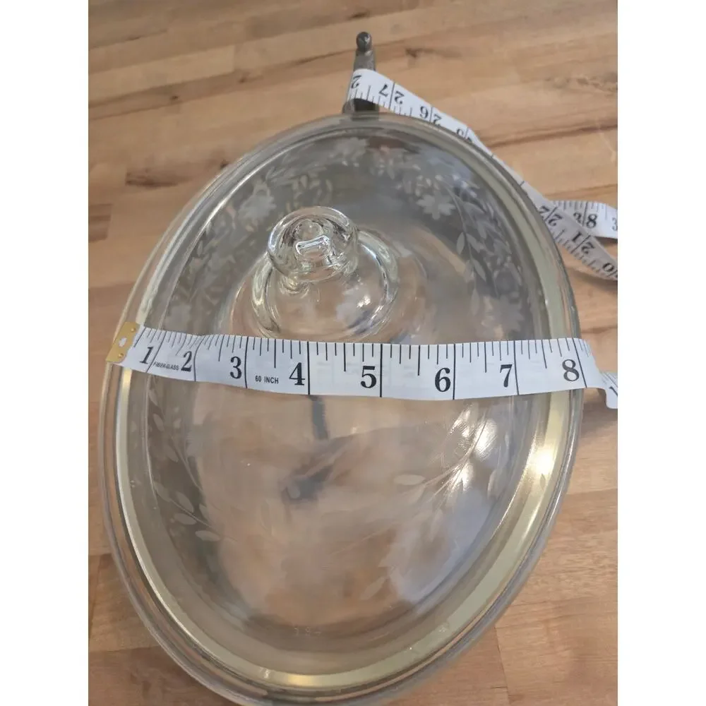 Vintage Pyrex Glass Casserole Dish with Clear Lid & Ornate Silver Plated Carrier